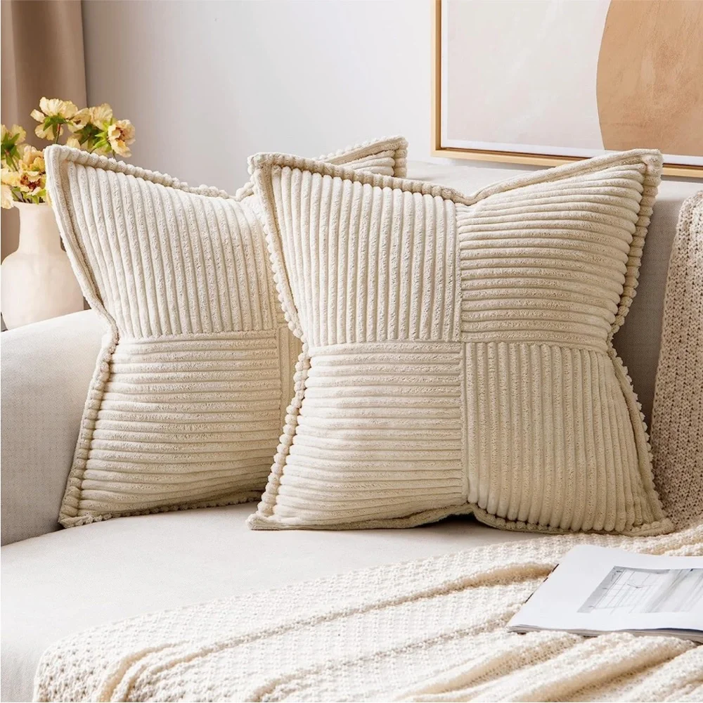 Light Beige Cream Corduroy Farmhouse Pillow Cover Luxury Soft Pillow Cover Set